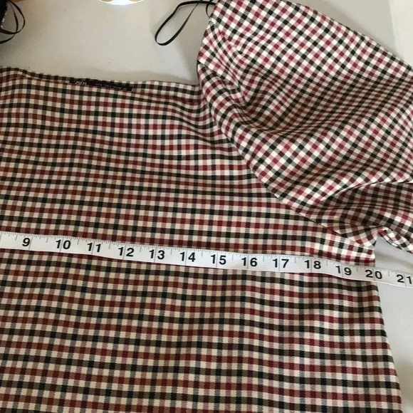 Zara Square Neck Puff Sleeves Plaid Mini Dress-Size L - Picture 9 of 9